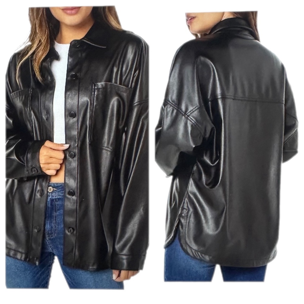 NWT Celebrity Pink Black Pleather Shacket Size XS